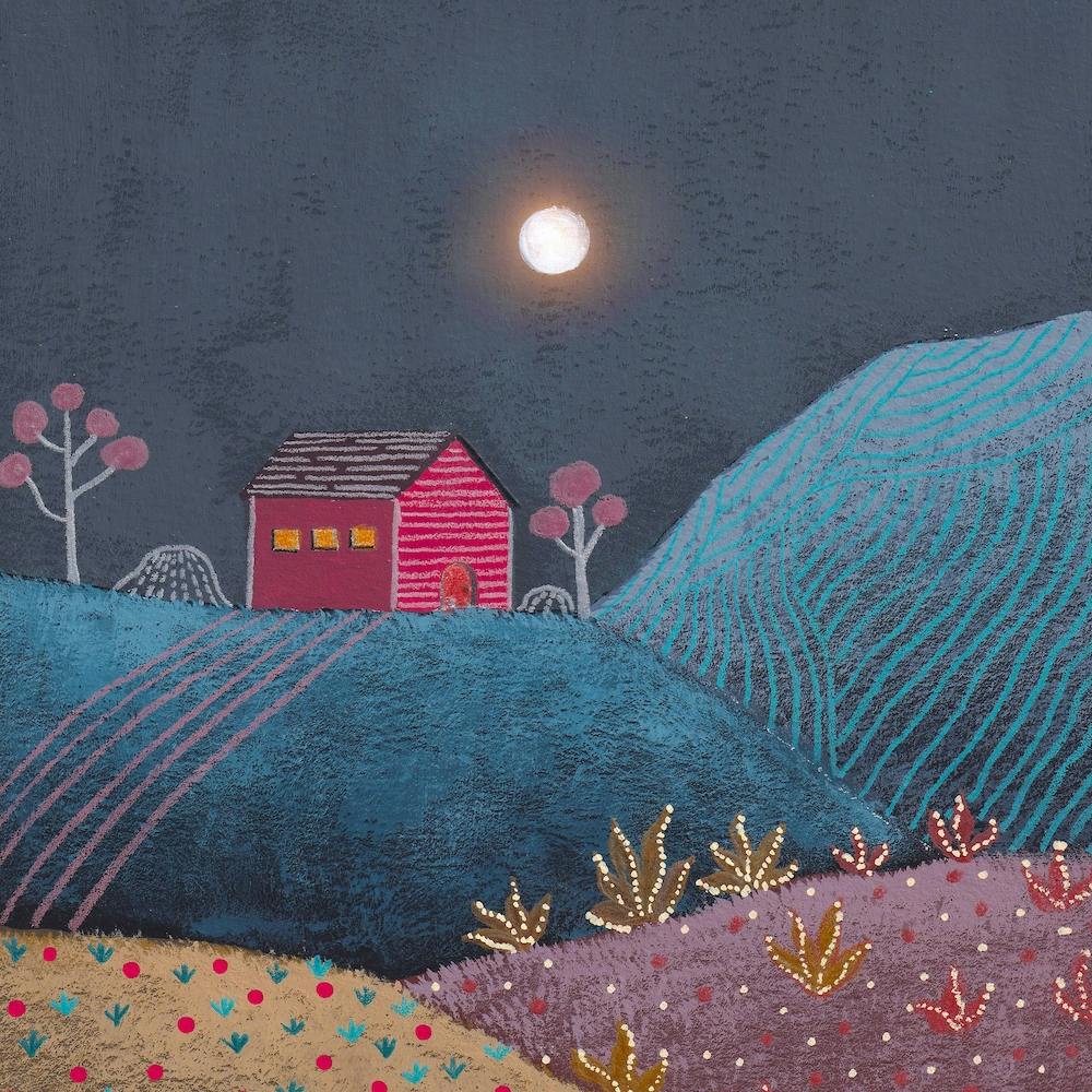 Midnight Landscape And Red House Square