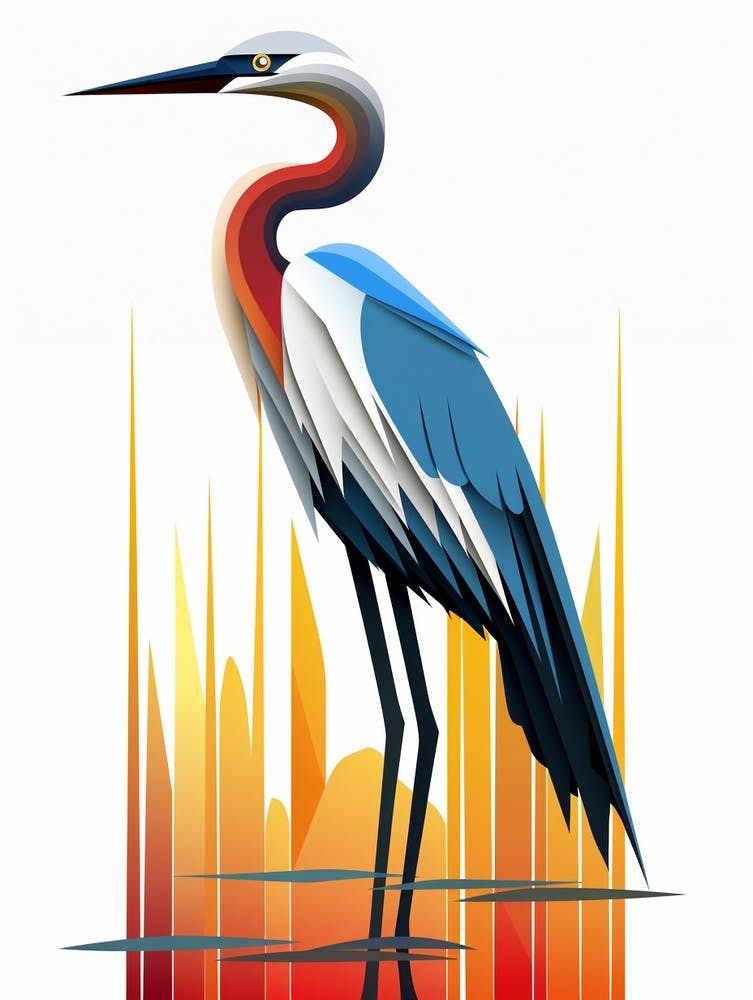 Colourful Geometric Bird Great Blue Heron 2