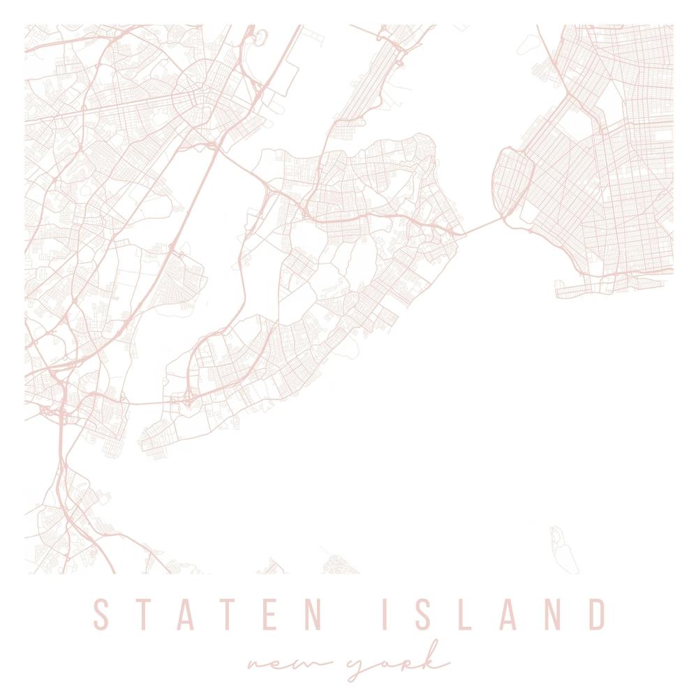 Staten Island New York Light Pink Minimal Street Map Square
