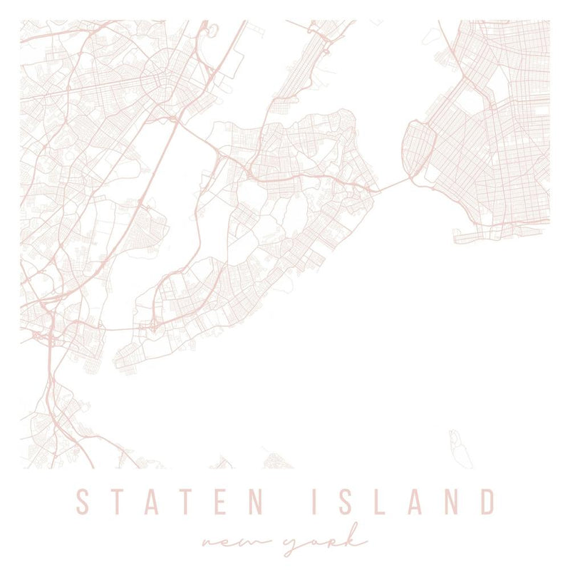 Staten Island New York Light Pink Minimal Street Map Square