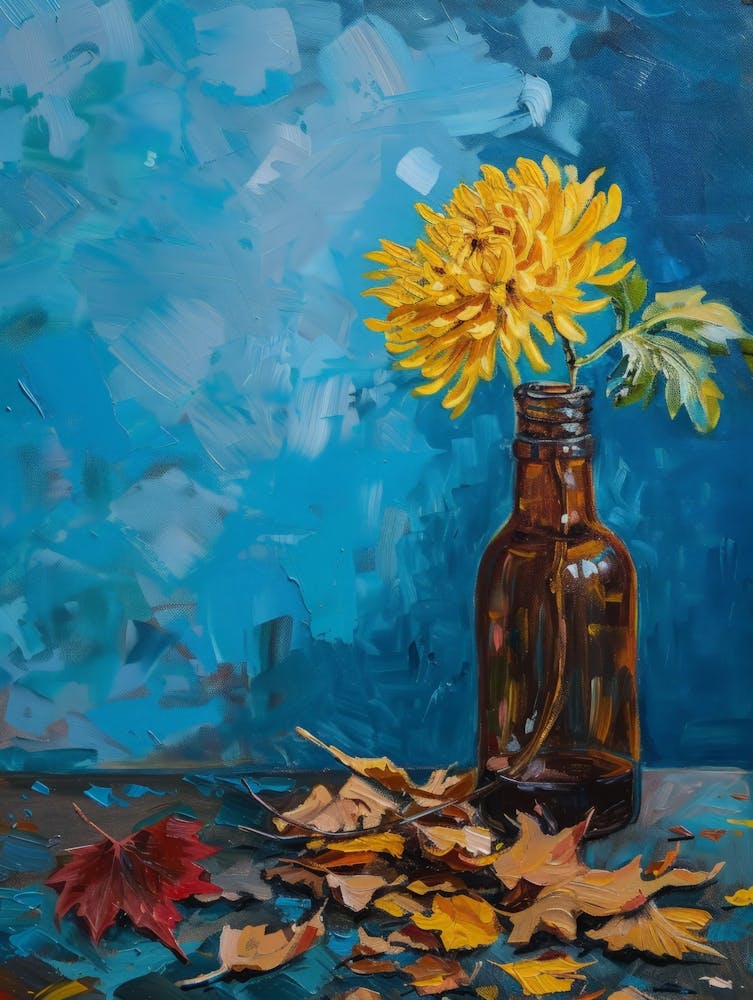Yellow Chrysanthemum In A Bottle 1