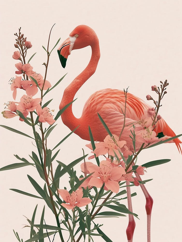 Jamess Flamingo And Oleander Minimalist Illustration 2