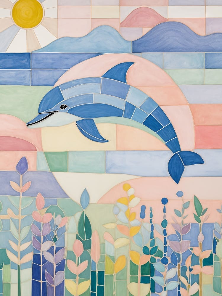 Pastel Mosaic Dolphin In The Sea