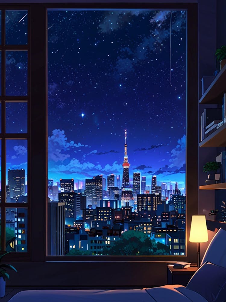 Eiffel Tower Night Sky Anime aesthetic 3