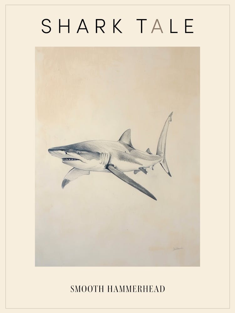 Vintage Smooth Hammerhead Shark Pencil Illustration 2 Poster