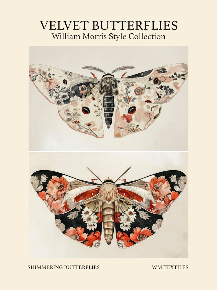 Samtschmetterlings-Kollektion Schimmernde Schmetterlinge William Morris Stil 9