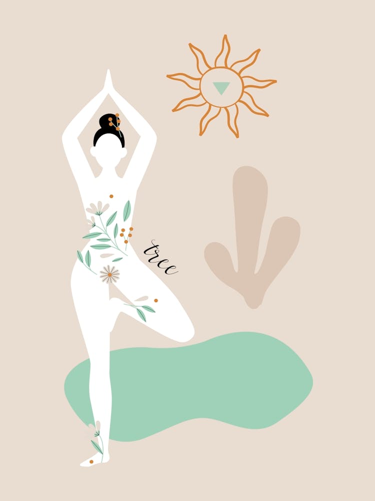 Yoga Pose. Boho Yoga Girl & Flowers — boho poster, boho wall art