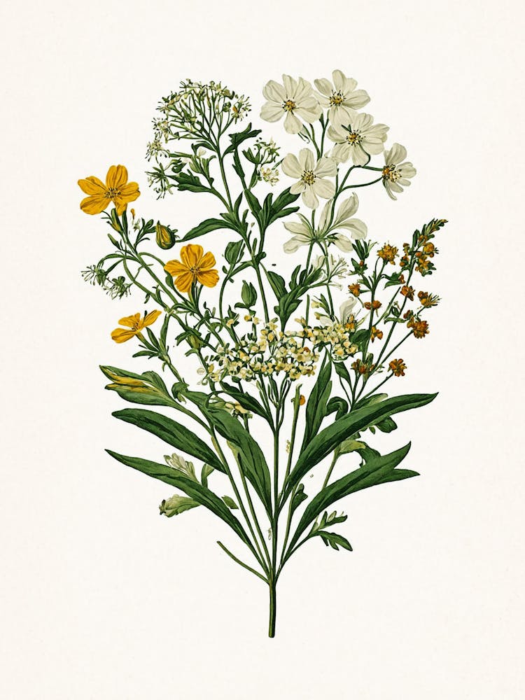 Vintage Botanical Galleria Style Wildflower Painting 9