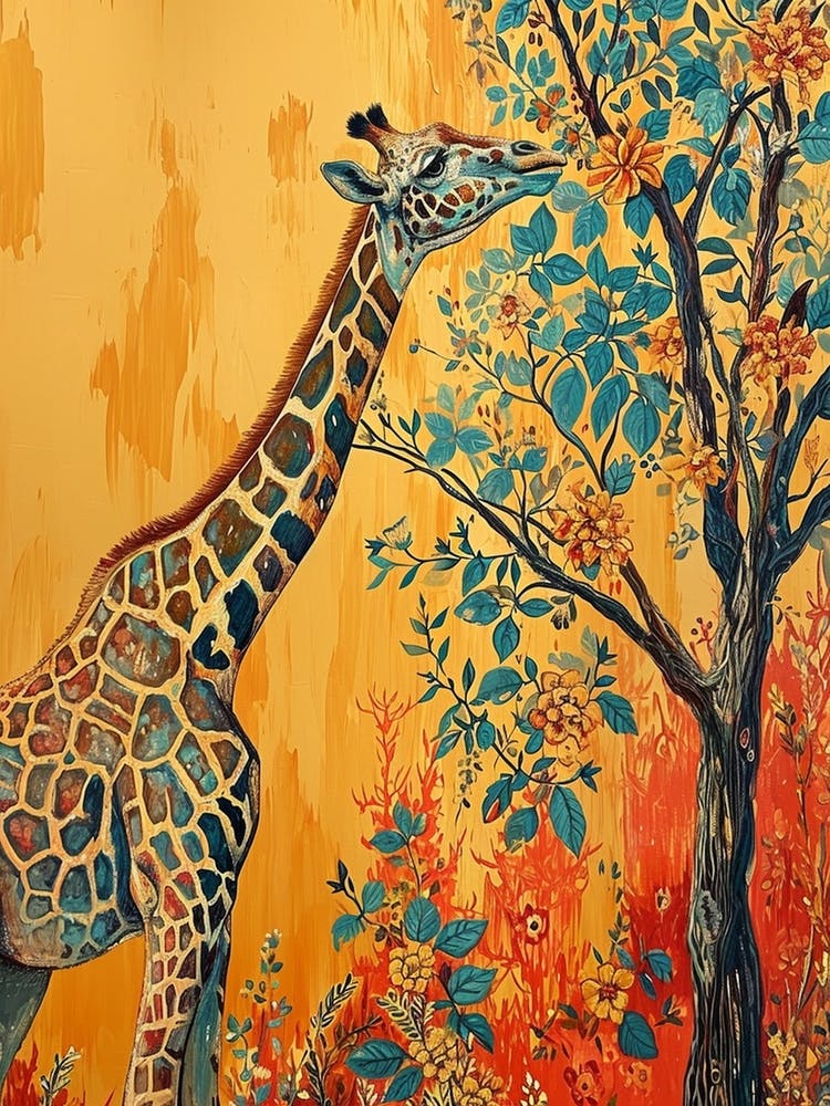 Giraffe Against The Tree 1