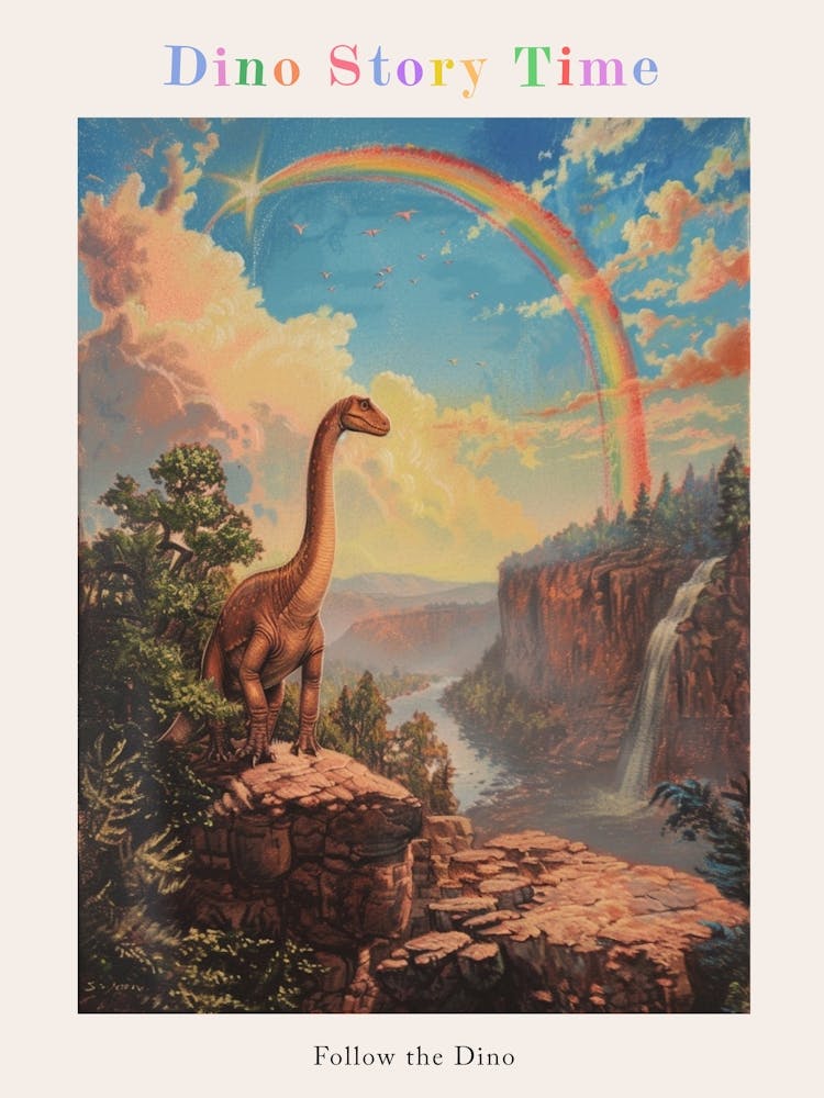 Brachiosaurus In A Picturesque Rainbow Landscape 1 Poster