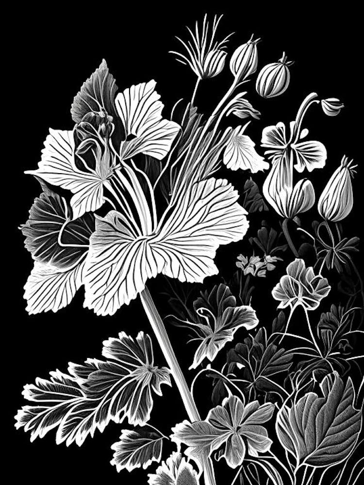 Wild Geranium Wildflower Linocut 1