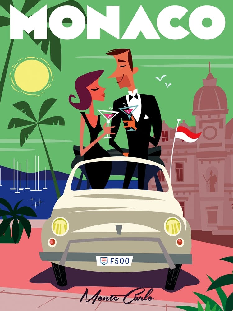 Monaco Monte Carlo Poster Green & Pink