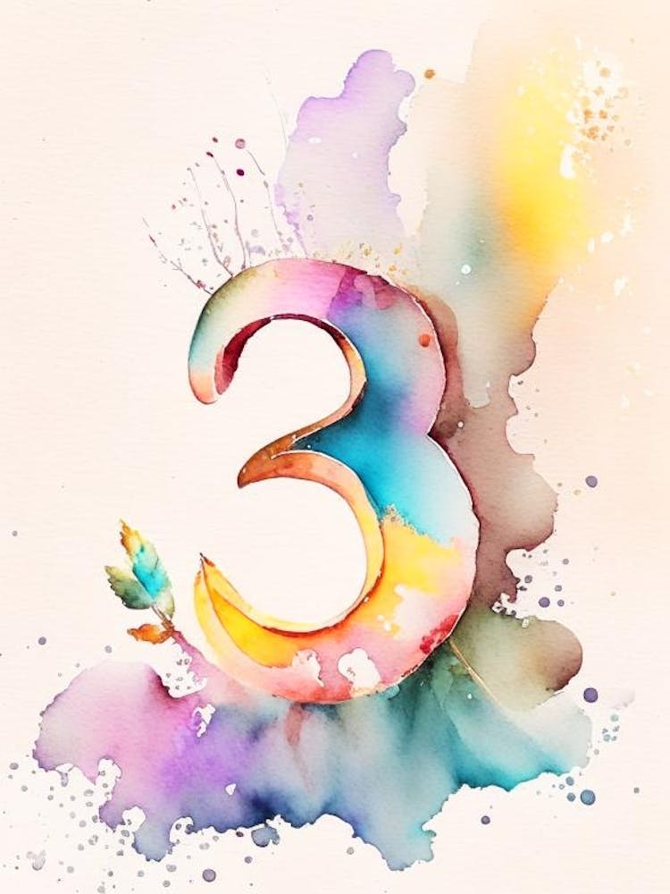 3, Number, Education Storybook Watercolour 2