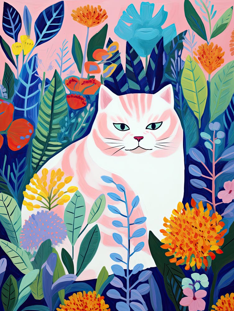 Weiße Katze Im Garten, Matisse Inspiriert