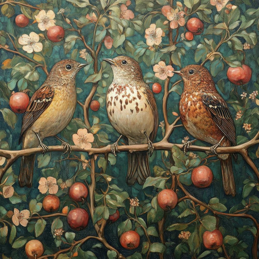 Three Birds On A Branch Art 1