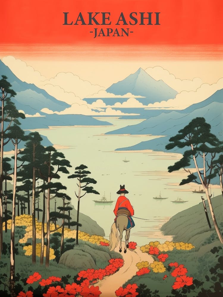 Lake Ashi, Japan Vintage Travel Art 4 Poster