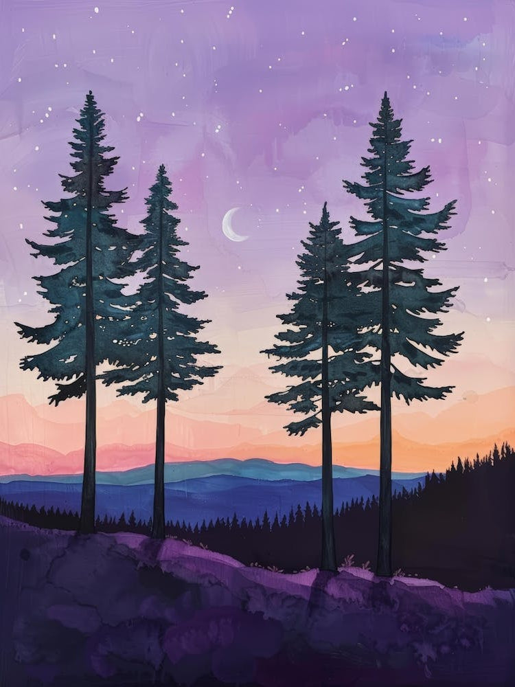 Sunset With Pine Trees Canvas Print