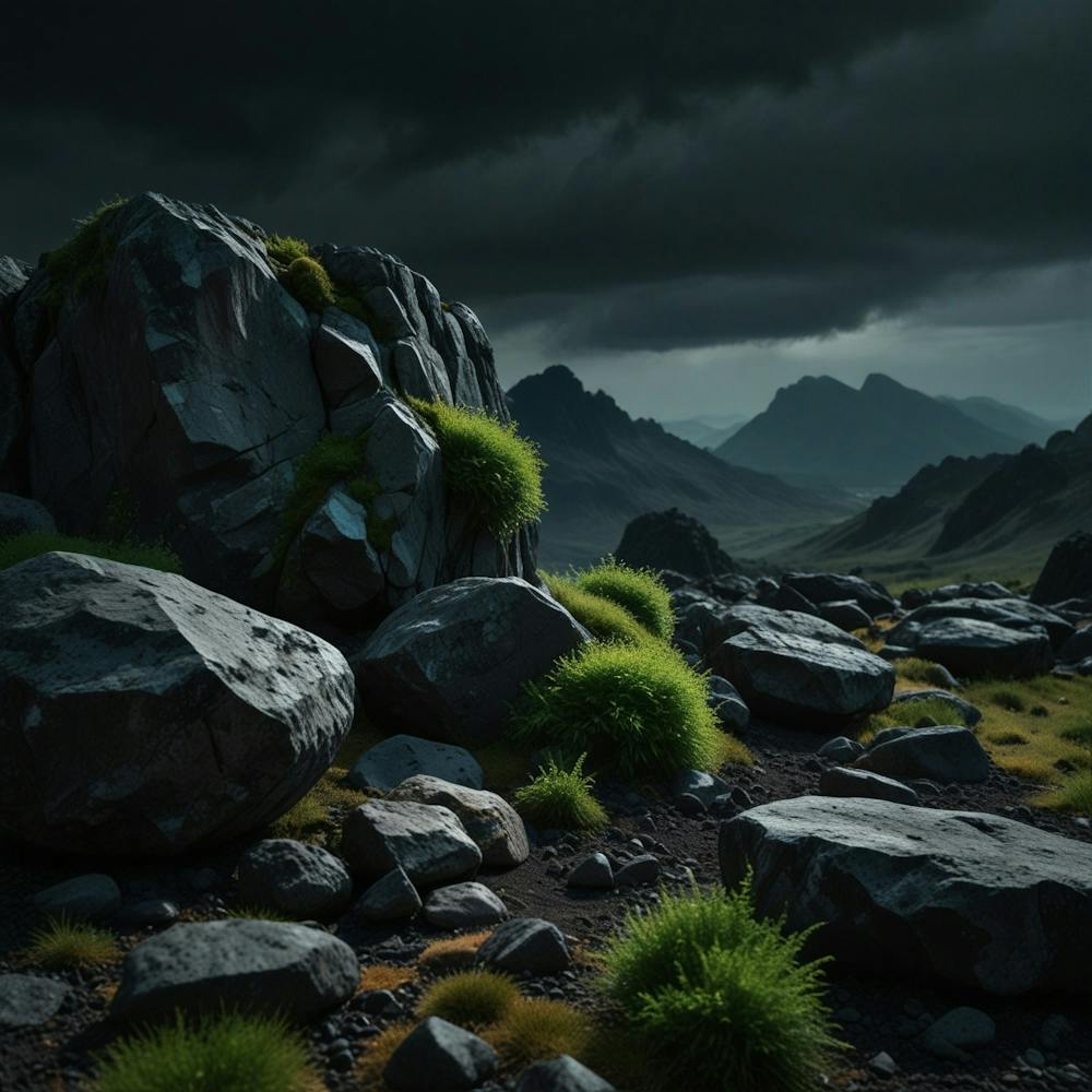 Rocky Landscape With Stormy Sky