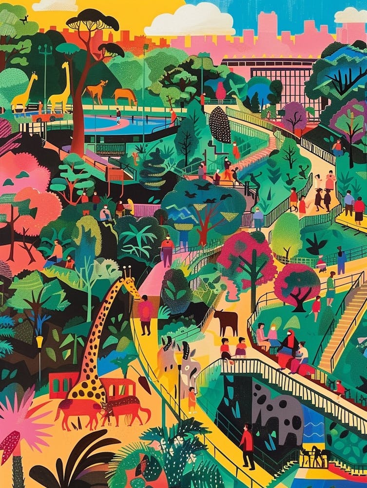 The Bronx Zoo New York Colourful Silkscreen Illustration 3