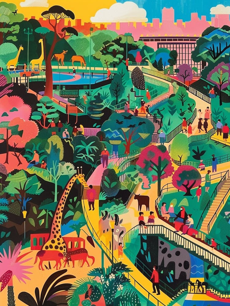 The Bronx Zoo New York Colourful Silkscreen Illustration 3