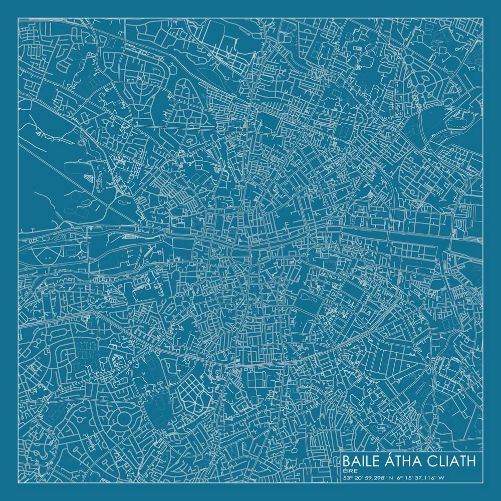 Baile Átha Cliath Eire city map blueprint design