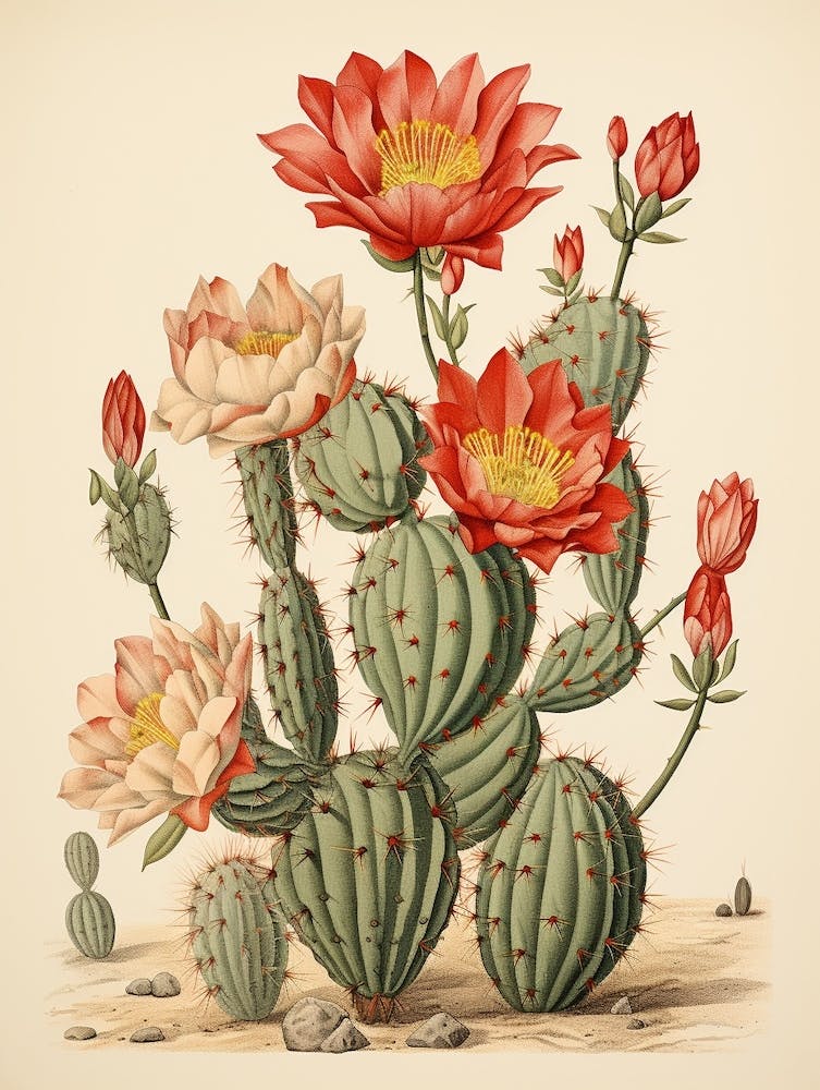 Vintage Cactus Illustration Bunny Ear Cactus 1