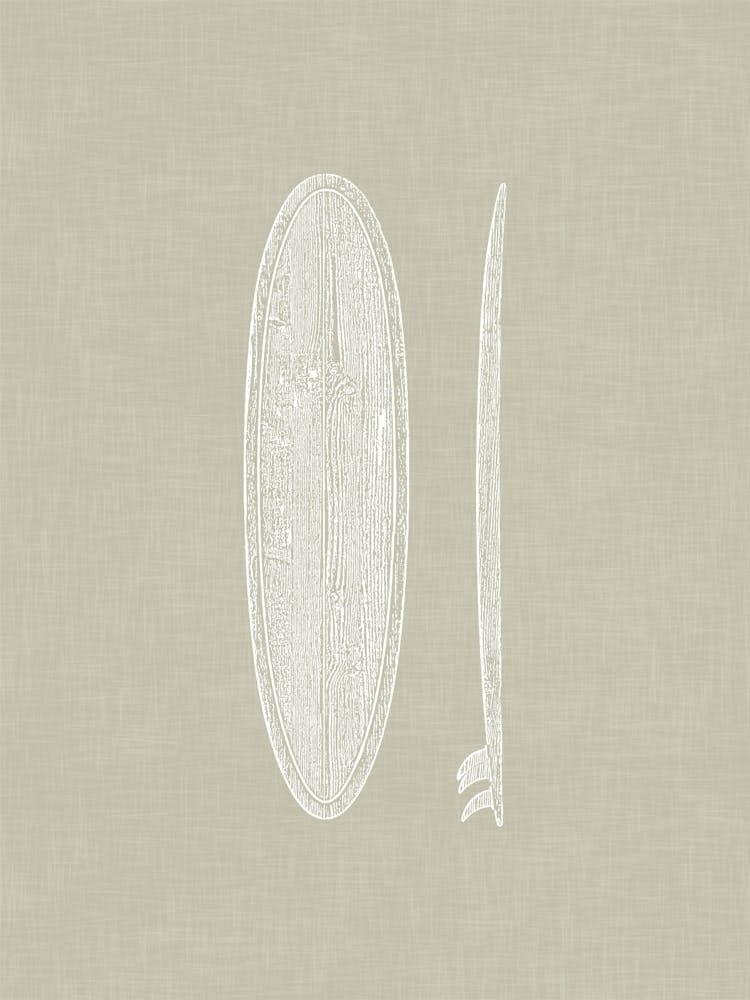 Vintage Surfboard Silhouette On Taupe Linen Texture