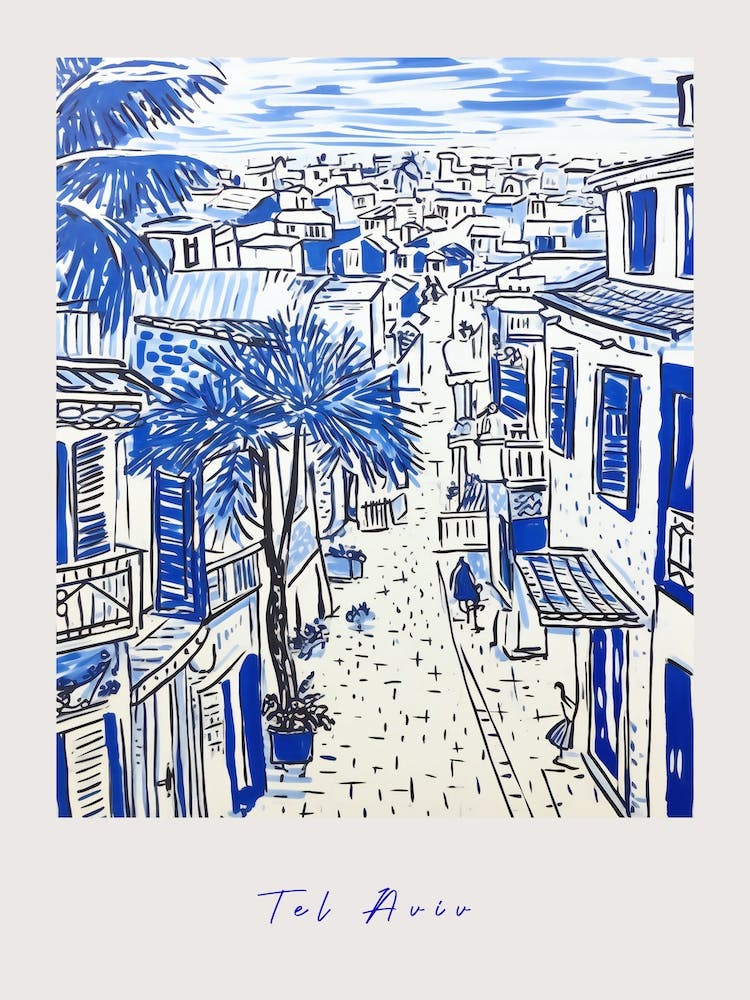 Tel Aviv Israel Mediterranean Blue Drawing Poster