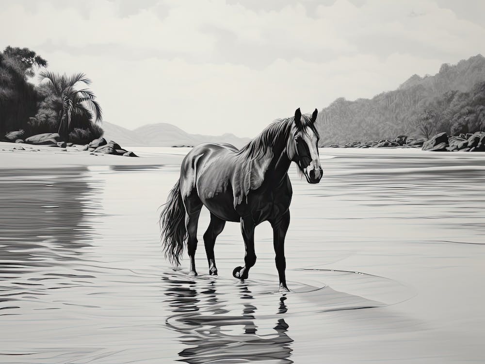 Ein Pferd Ölgemälde am Lopes Mendes Strand, Brasilien, Landschaft 4