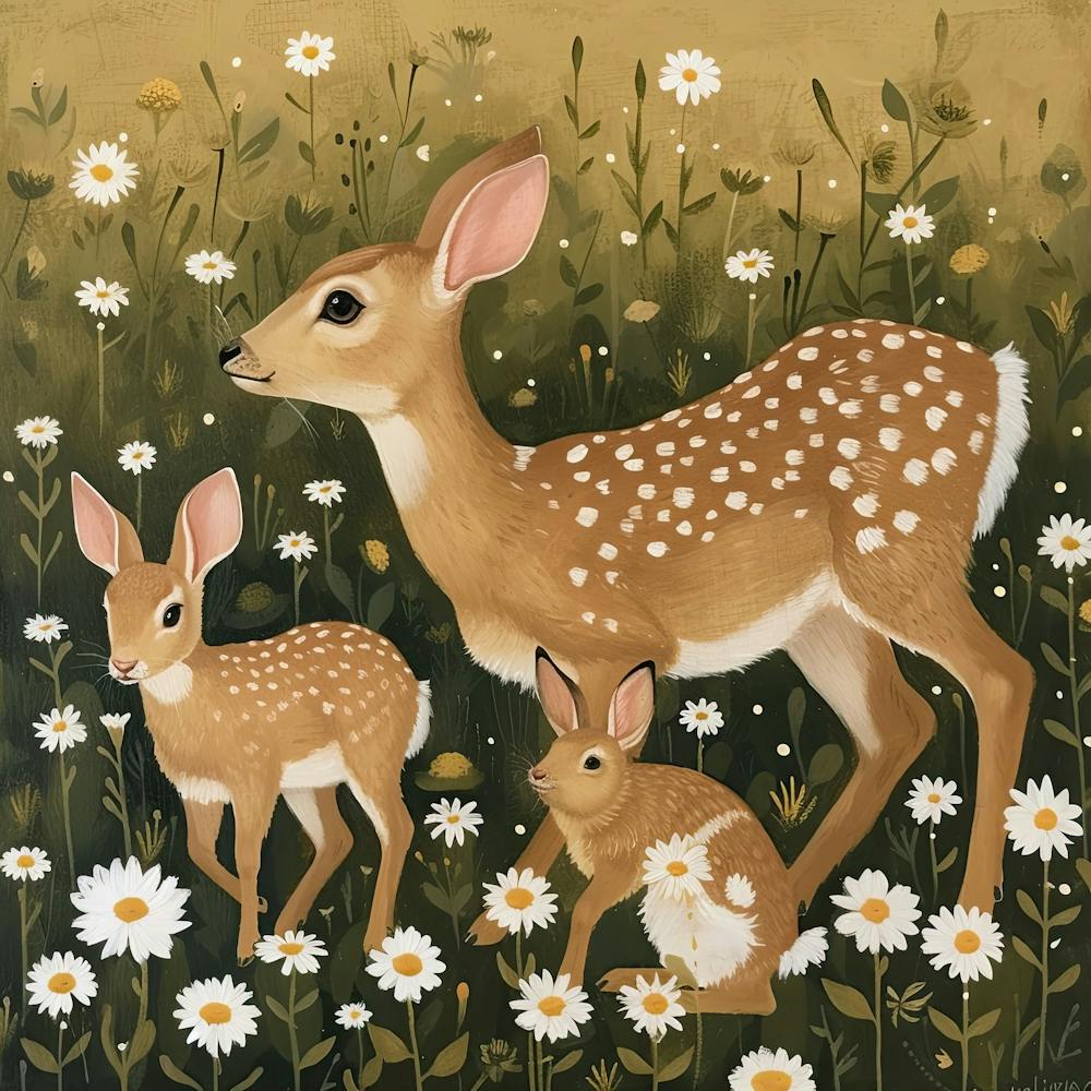 Deer And Bunnies Fairycore Painting 4