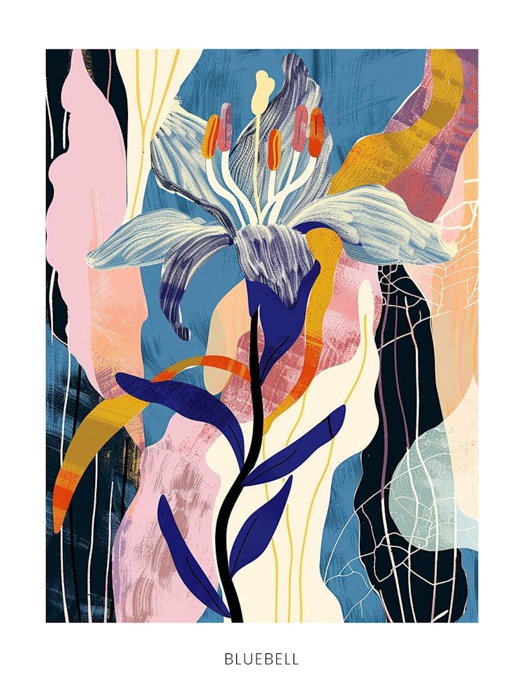 Colourful Flower Illustration Poster Bluebell 4