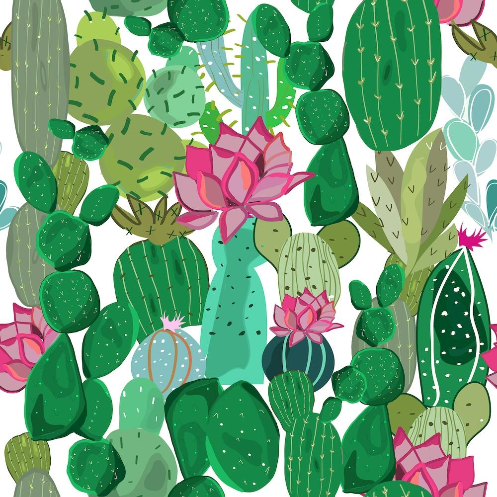 Cactus And Succulent Tropical Flowers Pattern Square