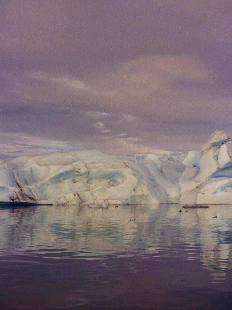 Icelandic Glacier Lake In Purple Sunset