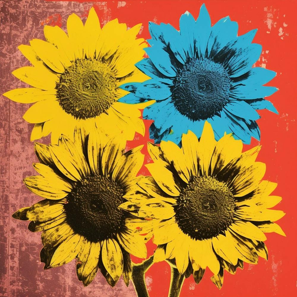 Andy Warhol Style Pop Art Flowers Sunflower 2 Square