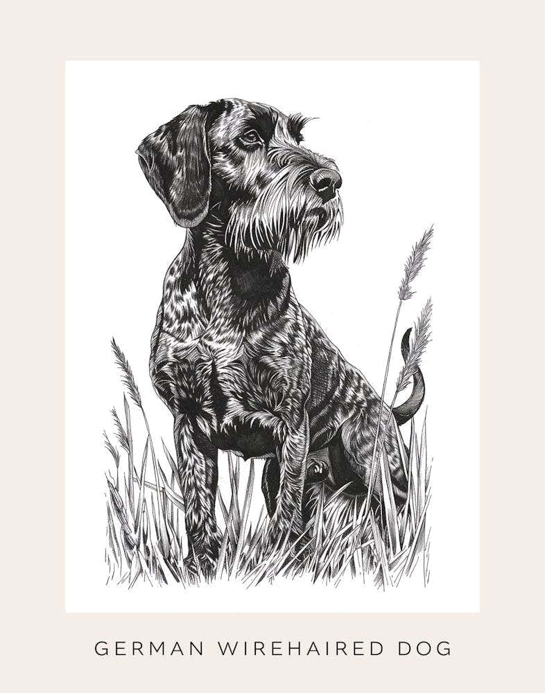 German Wirehaired Dog Line Sketch 1 Poster
