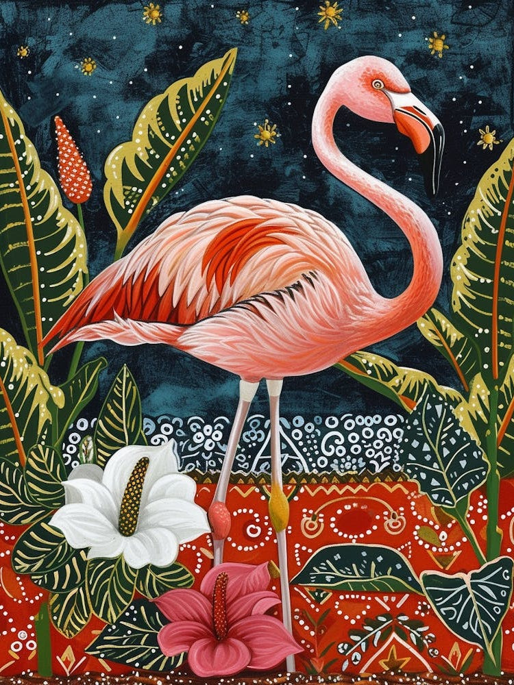 Greater Flamingo And Anthurium Boho Print 1