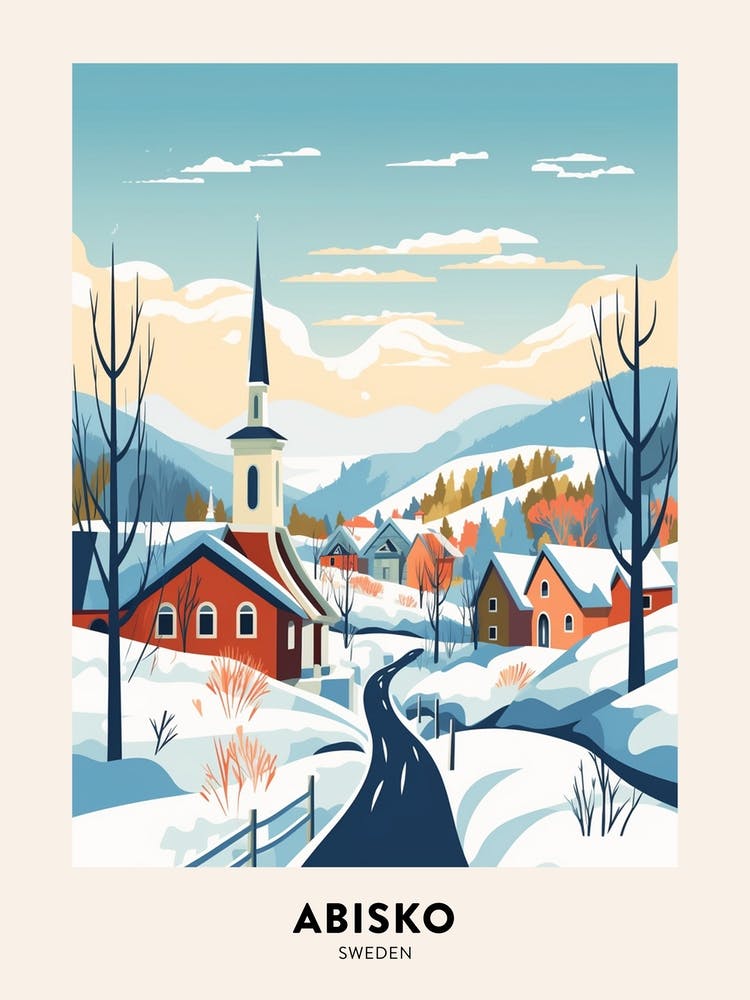 Vintage Winter Travel Poster Abisko Sweden 1