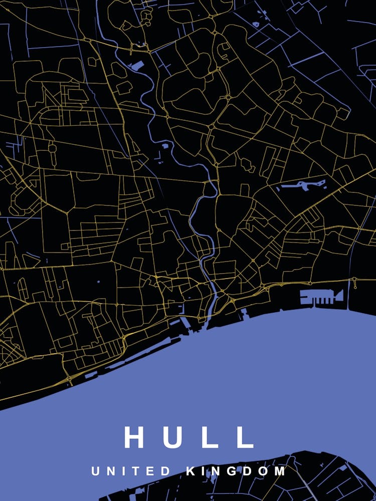 Hull City Map Black and Gold