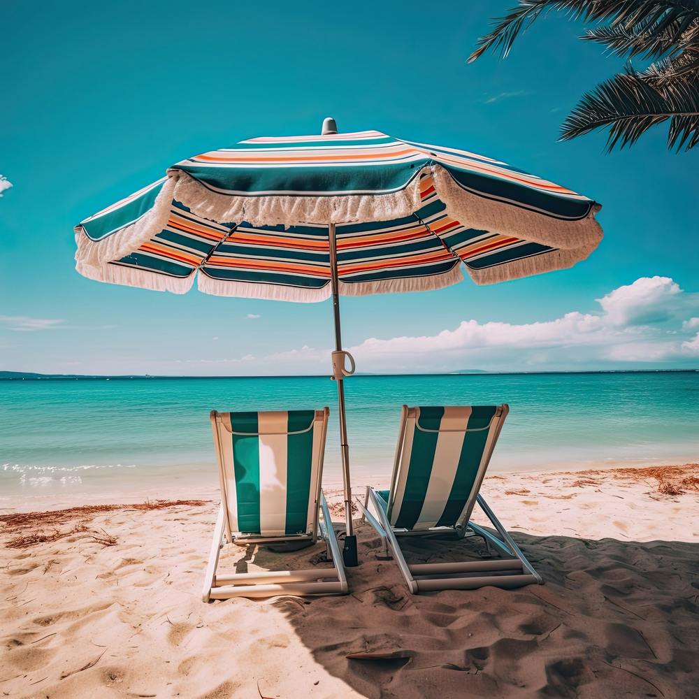 Vintage Beach Striped Umbrella Summer Photography