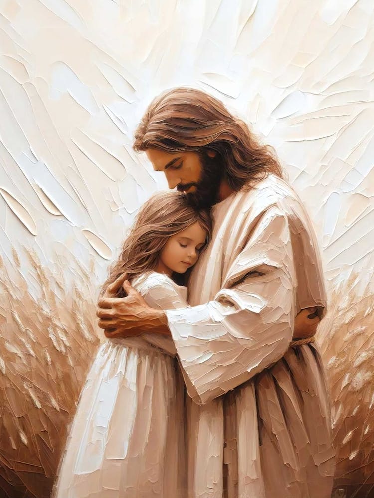 Jesus Hugging Little Girl, Christian Art, Jesus Painting, Lds Prints, Bible Wall Art, Jesus And Children, Jesus Printable Art, Christ Kids