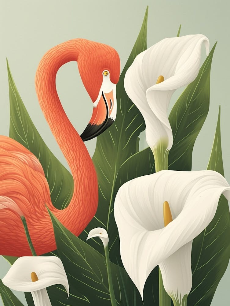 Andean Flamingo And Calla Lily Minimalist Illustration 2