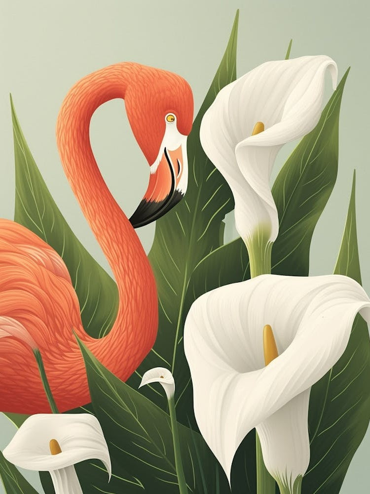 Andean Flamingo And Calla Lily Minimalist Illustration 2