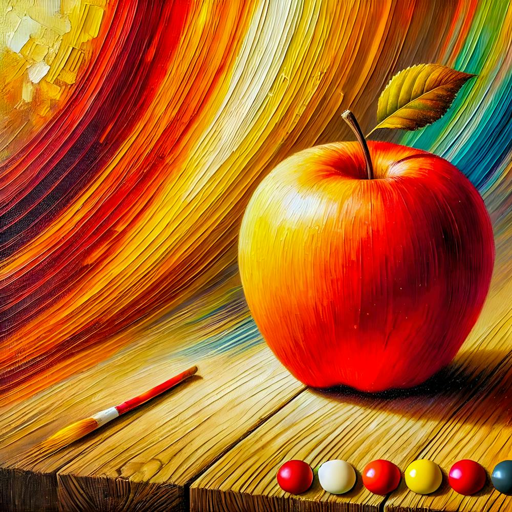 Vibrant Still Life Apple Painting – Contemporary Colorful Art for Your Home