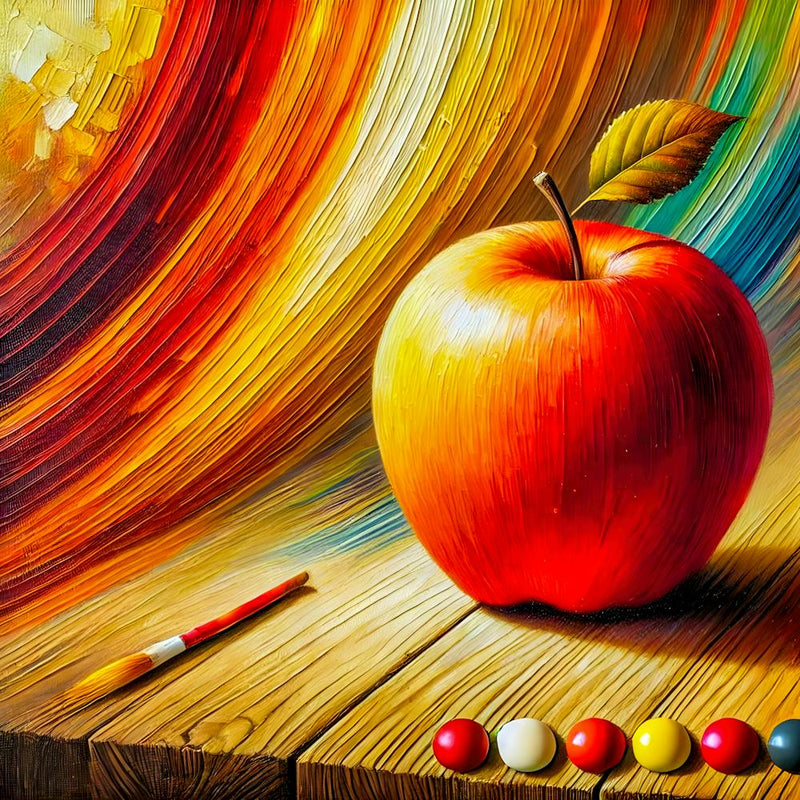 Vibrant Still Life Apple Painting – Contemporary Colorful Art for Your Home