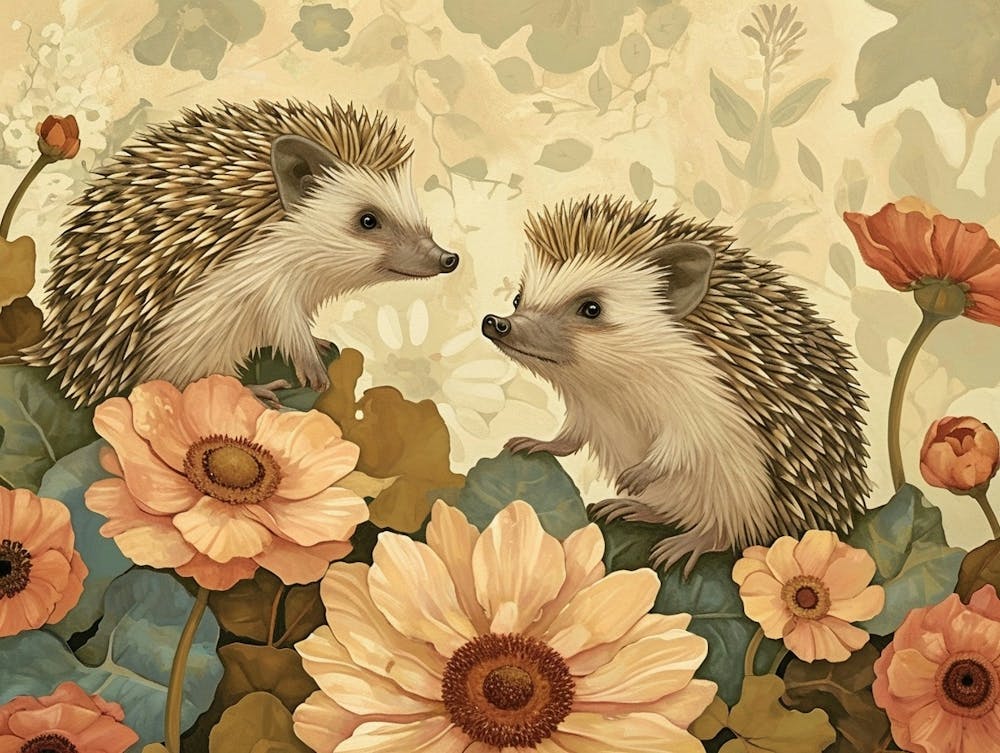 Floral Animal Illustration Hedgehog 3