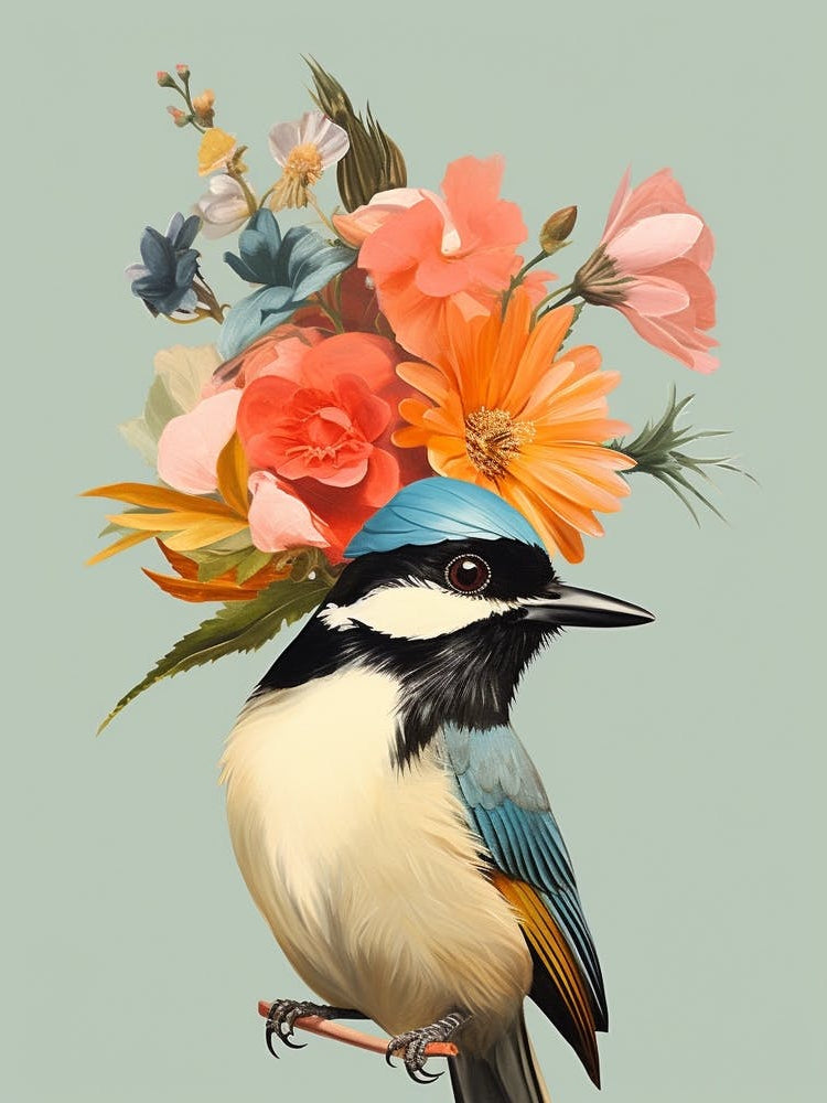 Bird With A Flower Crown Carolina Chickadee 3