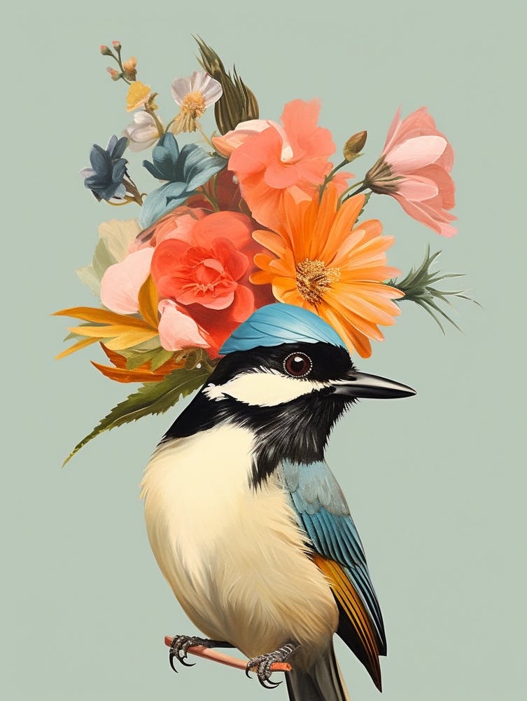 Bird With A Flower Crown Carolina Chickadee 3