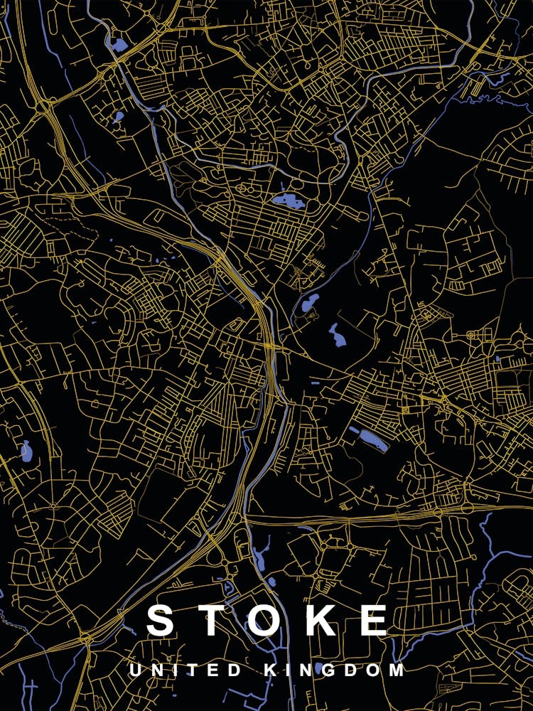 Stoke City Map Black and Gold