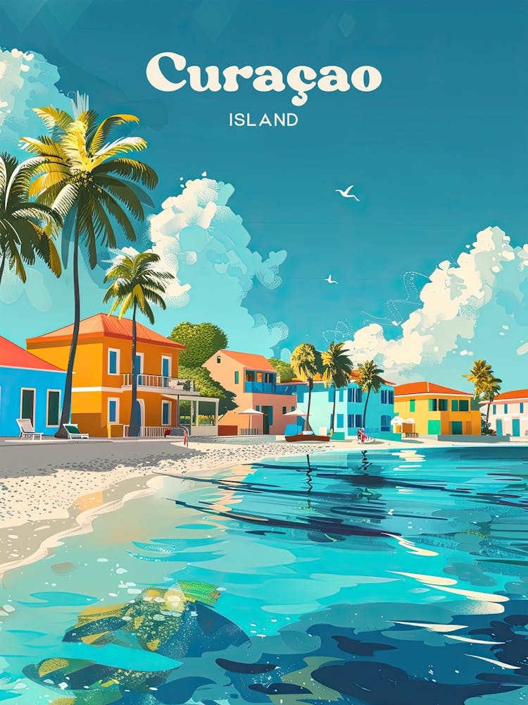 Curacao Island Summer Travel Art Illustration