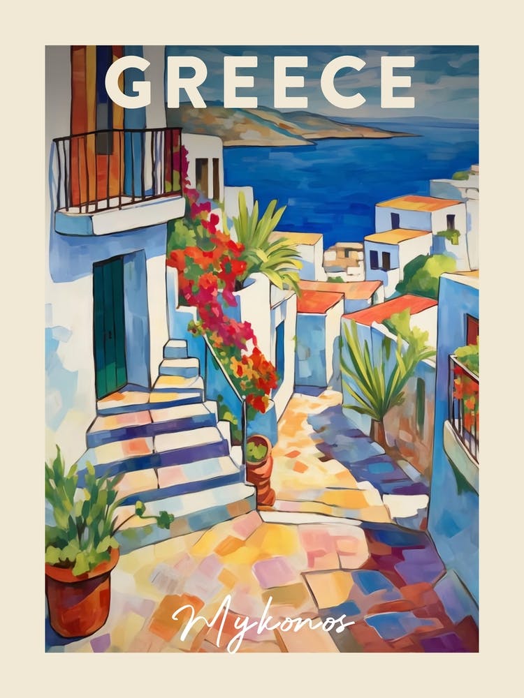 Mykonos Greece 4 Fauvist Painting Travel Poster